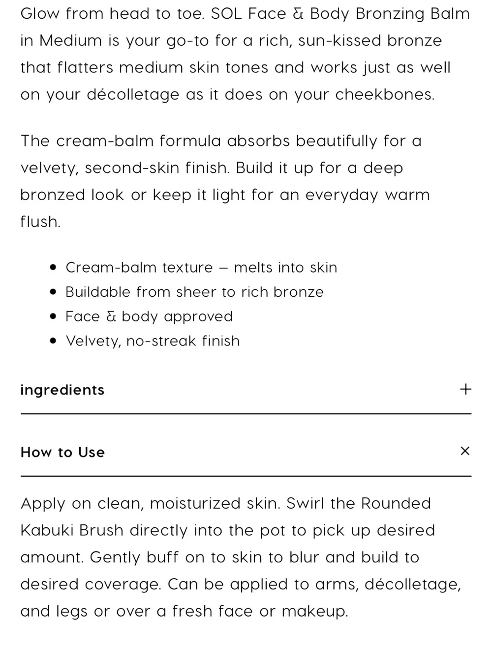 🌻 SOL Medium Body Face & Body Bronzing Balm New FullSz